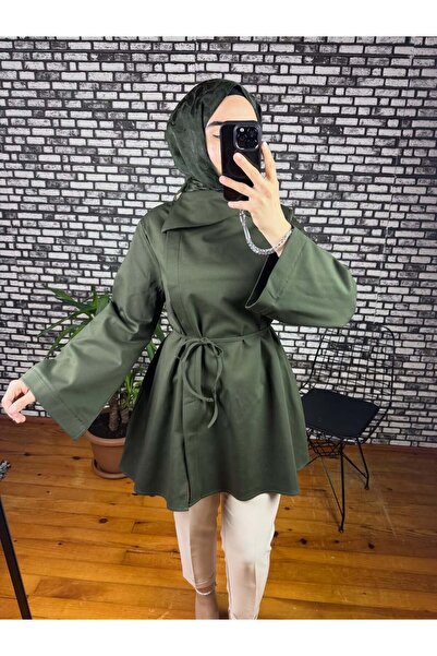 NURİVASTORE Dora vatkalı ceket haki bağlama detaylı
