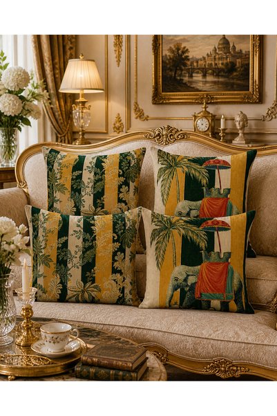 stellahomes Double Sided Elephant Patterned Decorative Throw Pillow Cover Green Mustard Tropical Vintage Pillow Case - (43X43)