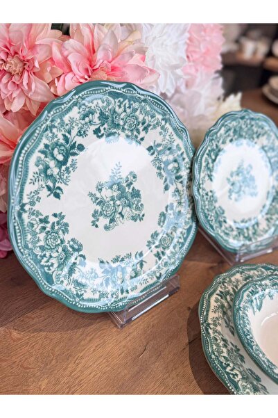 şirineşyalarım Velour Green 6 Kişilik 24 Parça Porselen Yemek Takımı