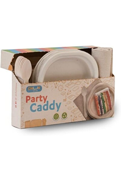 Generic Party Caddy Combo Pack, Bagasse Plates, Spoons and Tissues, Light Brown, 25.5 x 25.5 cm, Pack of 10 Each