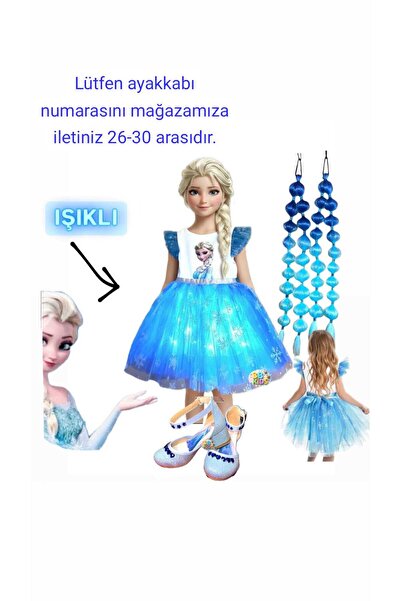 3b kids elllsa ışıklı elbise kostüm elisa mavi peruk bubble saç elsa topuklu ...