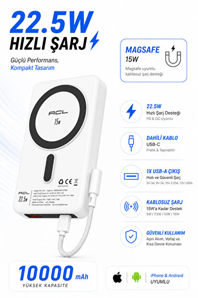 Seyoni 10000 mAh Manyetik Wireless Powerbank MagSafe Uyumlu 15W Kablosuz Şarj