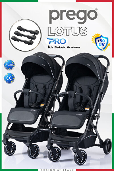 Prego Lotus Pro Kabin Boy UV Tenteli Ayrılıp Birleşebilen İkiz Bebek Arabası