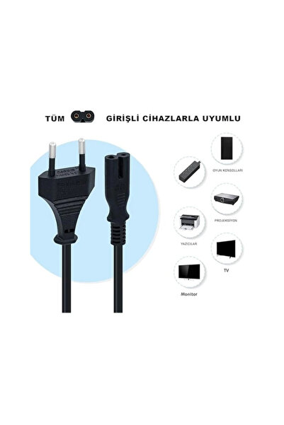 zerzembe Ps3 / Ps4 / Ps5 / Xbox Series S-X Uyumlu Güç Kablosu 1.5 Metre 2pin Güç Kablosu Projeksiyon - Monitör - Tv