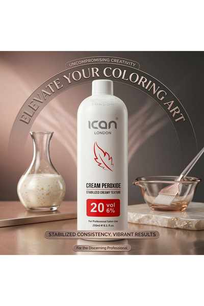 Ican London Professional Cream Peroxide 20 Vol 6% (250ml) – Hair Developer Cream | Salon Grade Oxidizing Emulsion for Hair Color & Bleaching
