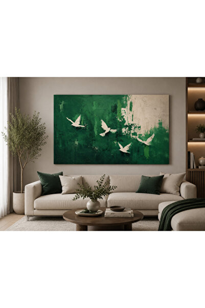 Mgi Design Tablou pe pânză cu păsări abstracte verzi – Decor de perete modern...