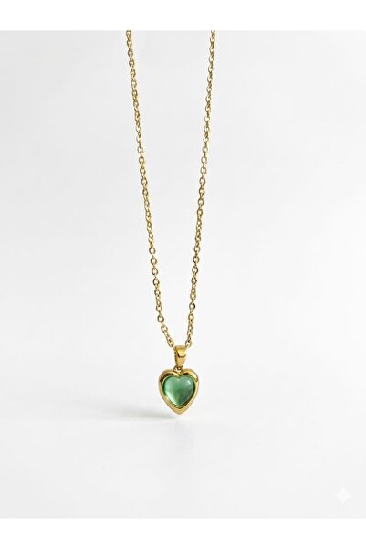 Rose and Light Green Heart Necklace