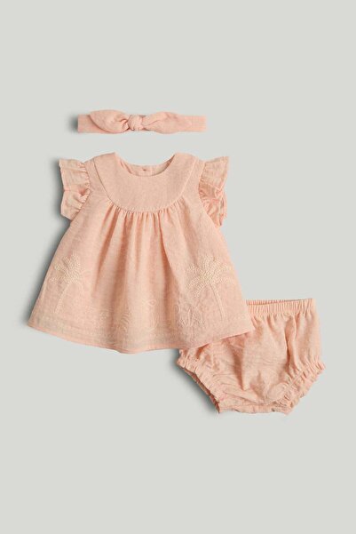 MOTHERCARE طقم توب مشمشي اللون وشورت وعصابة رأس