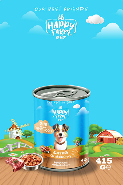 happy farm Yavru Yaş Köpek Maması Kuzu Etli 415 Gr 24 Adet