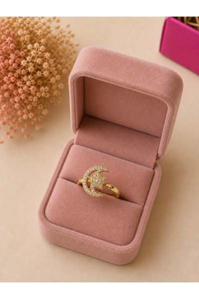 Lilith Takı Moon Star Model Stress Ring |   Stoned Rotating Gold Women's Ring...