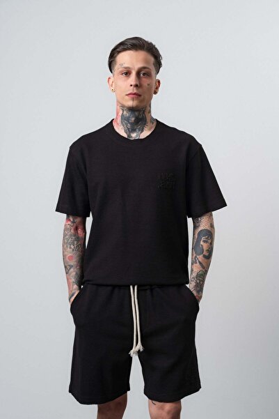 Respire Men's Dirty Stitched Regular Fit T-Shirt Black