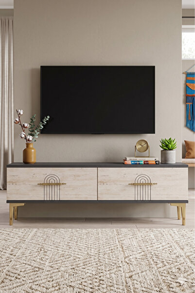 YUMEDİ DESİGN TSA1215AT - SHUMEN TV STAND , TV SEHPASI 120CM ANTRASİT-TRAVERTEN
