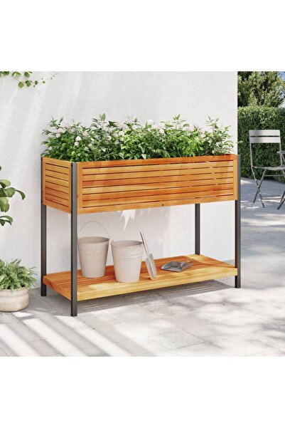 vidaxl Garden planter with shelf 110x45x80cm solid acacia wood/steel