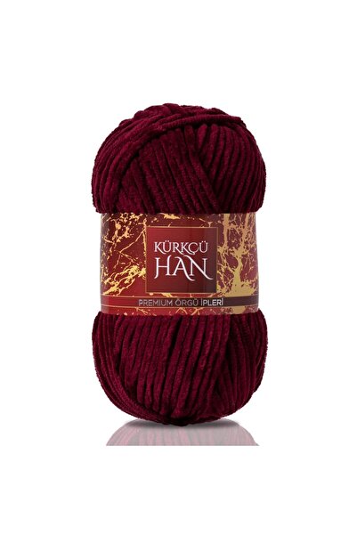 Kürkçü Han Kadife Örgü İpi 50gr %100 Polyester Yumuşak Pofuduk Bordo
