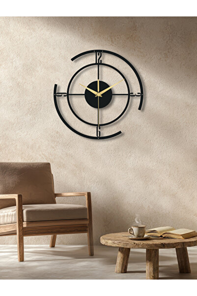 Enova Art Geometrik Çizgili Daire Metal Duvar Saati, Minimal Tasarım, Ev Ofis...