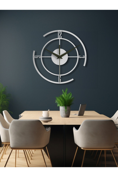 Enova Art Geometrik Çizgili Daire Metal Duvar Saati, Minimal Tasarım, Ev Ofis...