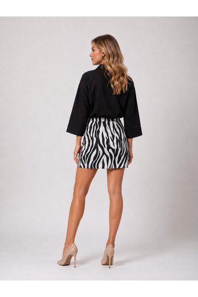 Mys Collection Zebra Desenli Mini Etek Yüksek Bel Şık Etek