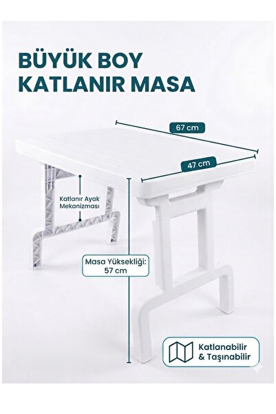 LeesHome Beyaz Portatif Katlanabilir Büyük Boy Masa Piknik Masası 67 X 47 X 5...