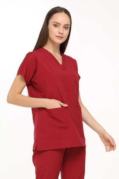scrubso Nova V-Neck Burgundy Single Top Without Lycra Thin Fabric Women's Nurse Doctor Uniform