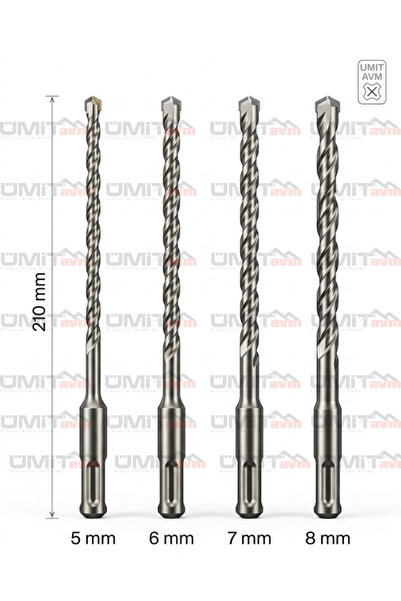 ÜMİTAVM SDS Plus Beton Matkap Ucu Seti 4'lü 210 mm Uzun 5-6-7-8 mm Profesyone...