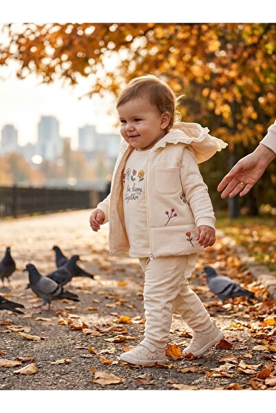 INFANT Σετ τριών τεμαχίων με λουλουδάτο κέντημα και δαντέλα - Μεγέθη 12-18 μηνών