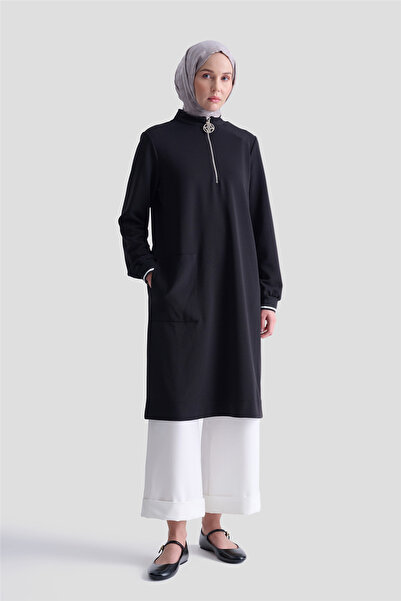 Armine Cep Detaylı Basic Tunik 25KT1453 Siyah