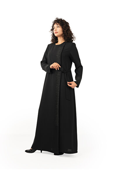 derin store Premium Siyah Taş İşlemeli Yandan Bağlamalı Tesettür Ferace Abaya