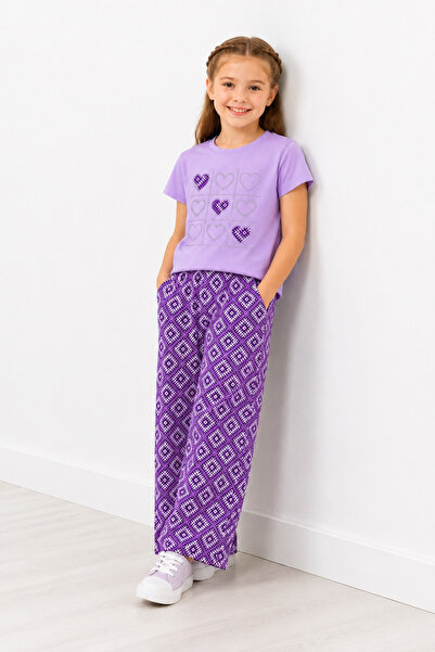 BABY SPORT Set de pantaloni largi cu model pentru fete, cu gât rotund, combin...