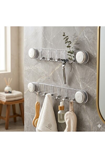 Duffa Şık Görünümlü Vakumlu ve Yapışkanlı Mutfak Banyo Askılığı Modern 5 Kanc...