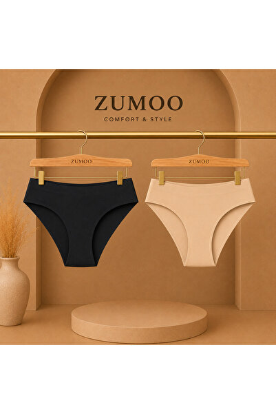 ZUMOO Seamless Laser Cut Women's Panties 2-Pack Black & Nude