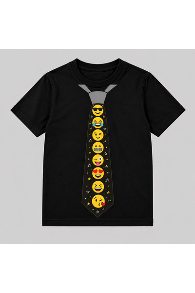 Toum Tricou negru pentru copii cu imprimeu Emoji și detaliu cravată