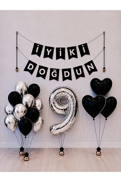 Balonsan Happy Birthday Silver Balloon Set -9-