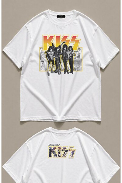 Fuddy Moda Μπλουζάκι Unisex Kiss Unmasked με λαιμόκοψη Ense, Υπερμεγέθη μπλου...