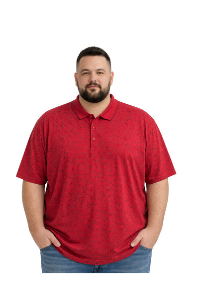 BattalModa Erkek Büyük Beden Kırmızı Polo Yaka Kısa Kollu Leaf Tişört 3XL-4XL...