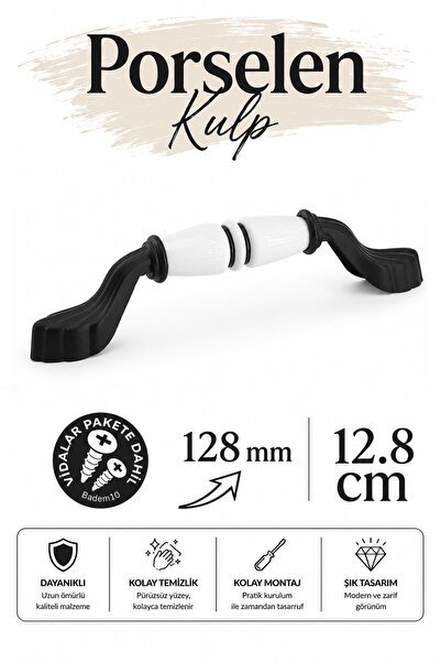 Badem10 Arelya porcelanska ručka sa crnom linijom, 128 mm, 12,8 cm, ručka za ...