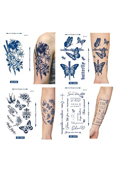 Airbrush Tattoo Yarı Kalıcı 4 Adet Birden Geçici Dövme 18x11 cm Aylık Kalıcı ...