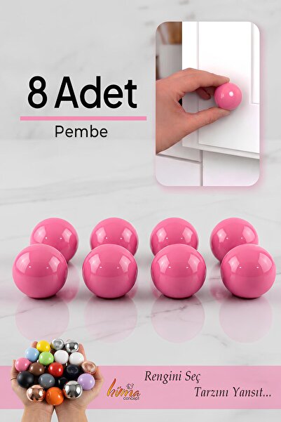 GLASWEN 8 Adet Sert Plastik Düğme Yuvarlak Top Pembe Dolap Mobilya Mutfak Dol...