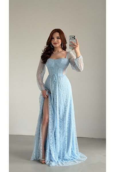 AYŞENUR DİNÇER Romance Dantelli Abiye Bebe Mavisi