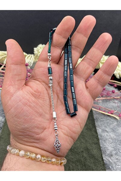Kttesbihaksesuar 5x8 mm BİLEK BOY PETROL YEŞİLİ KESME ATEŞ KEHRİBAR TESBİH GÜ...