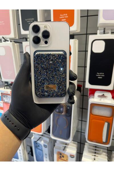 TAK Bİ KILIF Taşlı Magsafe Kartlık iPhone Uyumlu Lüks Parlak Cüzdan Aparatı
