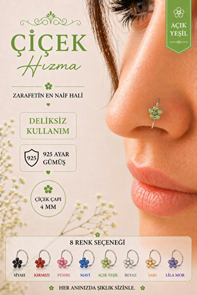Sacce Scarves&Accessories 925 Ayar Gümüş Çiçek Halka Hızma Deliksiz ve Delikl...