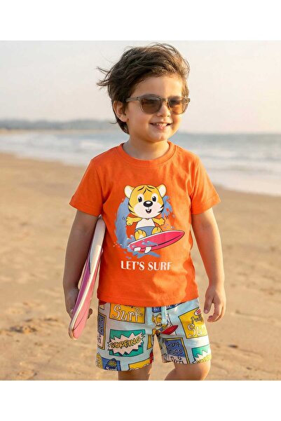 Babyhug طقم تي شيرت بأكمام نصفية وشورت من قماش الجيرسي المفرد مع طباعة حيواني...