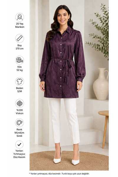 LOVE BEL BAĞLAMALI DESENLİ TAŞ DETAYLI TUNIK GÖMLEK