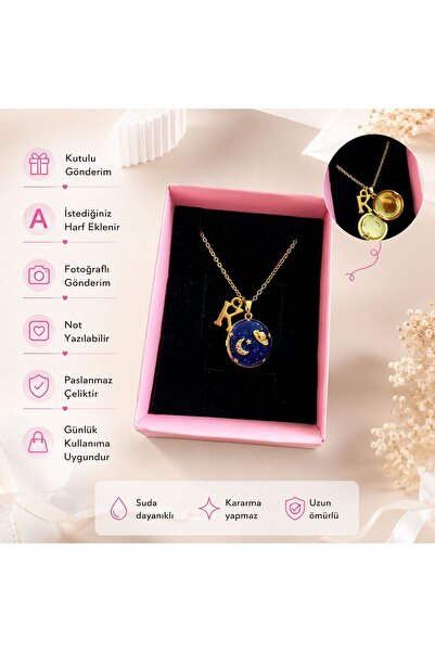 enyessaccessory Fotoğraflı Harfli Gezegen Temalı Çelik Kolye Fotoğraflı Harfl...
