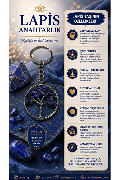 OSMANLI DOĞAL TAŞ Certified Tree of Life Lapis Keychain