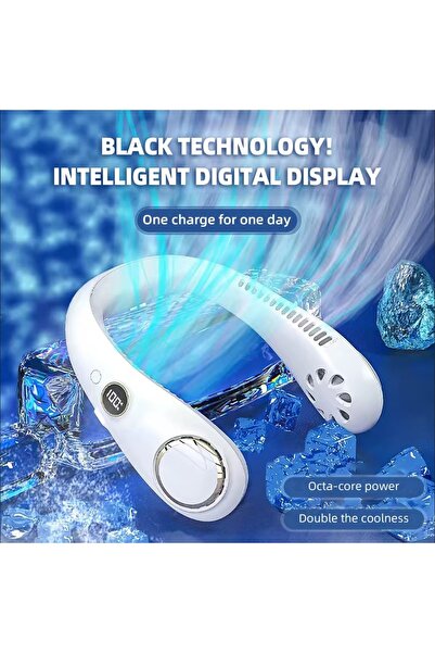 ozbience Şarjlı Mini Boyuna Takılan Fan, LED Ekran, 3 Seviyeli, Serinletici