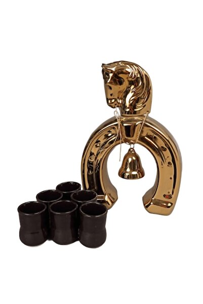 LimArt Set de băuturi din ceramică, sticlă model potcoavă cu cap de cal 750 m...