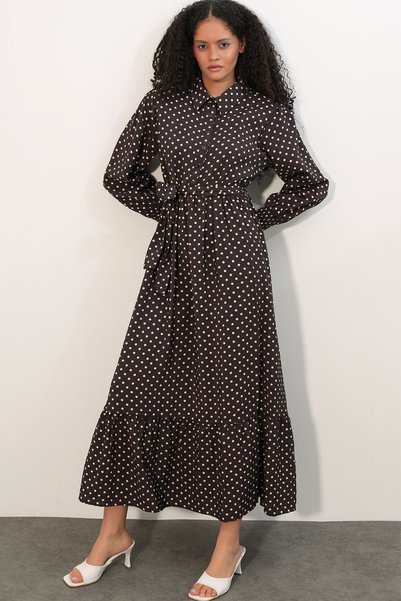 Bigdart Women's Belted Polka Dot Hijab Dress 2589 - A.Brown
