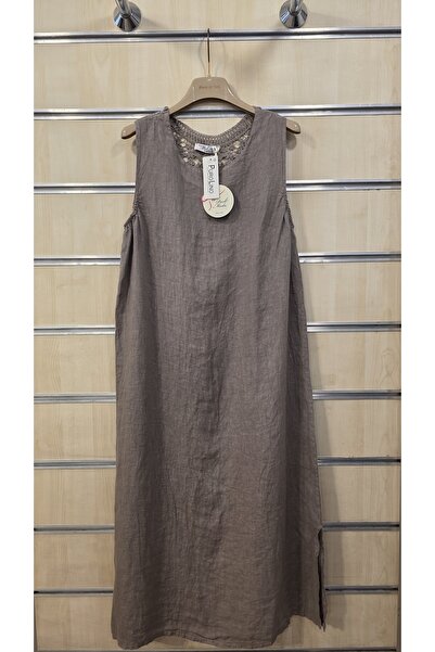 Park Moda Rochie italiană din in, fără mâneci, cu dantelă la spate