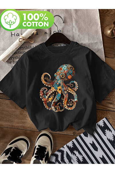 one button Tricou oversize premium cu imprimeu colorat Octopus